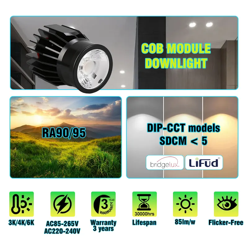 Adjustable Recessed Aluminum COB LED Downlight 7-15W 3000K/4000K/6500K