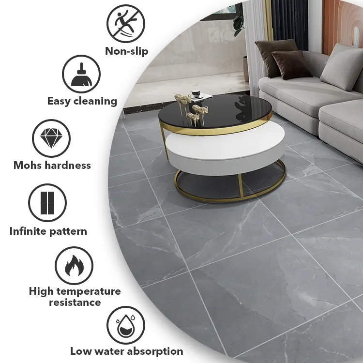 Non-Slip Stone-Look Porcelain Floor Tile 600x600mm