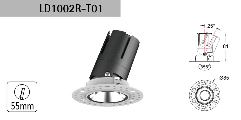 Anti-Glare Recessed Aluminum LED Downlight 1-9W