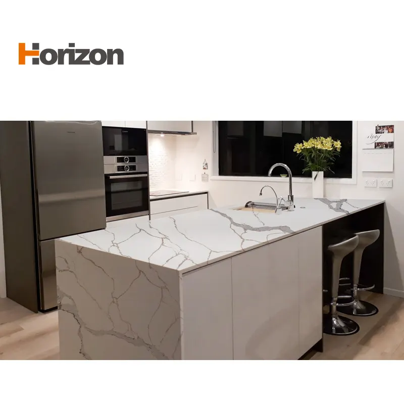 Jade-Look White/Gold Engineered Quartz Slab 3200x1600mm