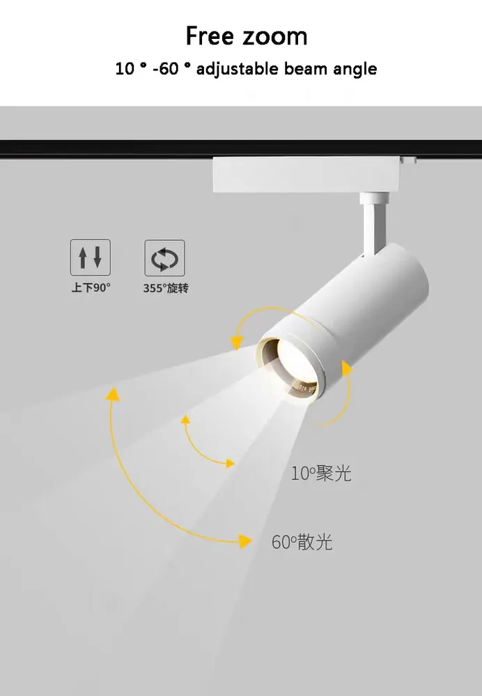 Adjustable Zoomable Aluminum Magnetic LED Track Spotlight