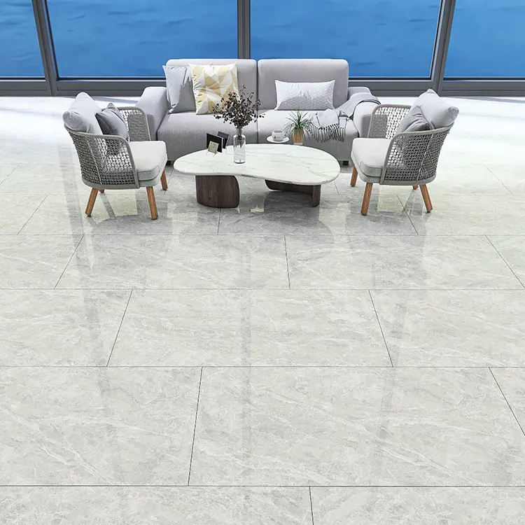Non-Slip Marble-Look Gray Polished Porcelain Floor Tile 1500x750mm