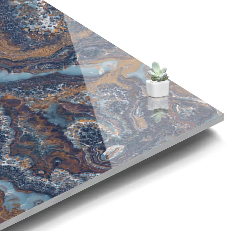 Marble-Look Black/Blue/Green Polished Porcelain Floor Tile 600x600mm