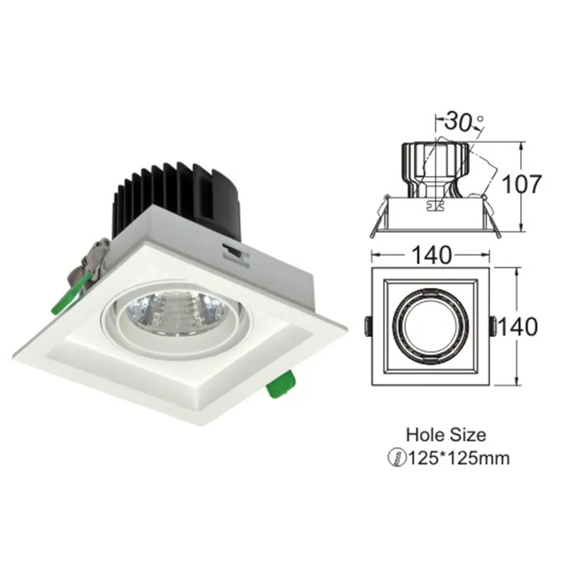 Adjustable Recessed Square LED Grille Spotlight