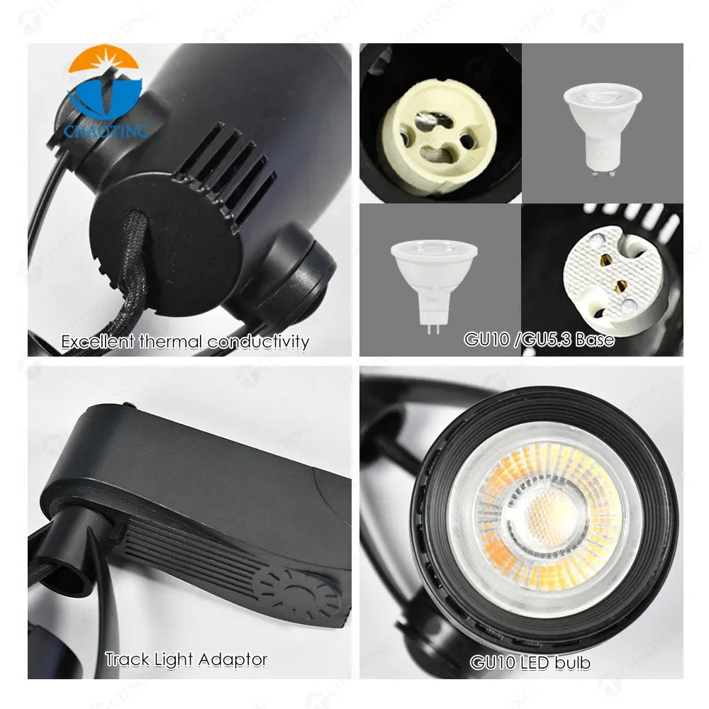 Adjustable Surface-Mounted Aluminum Track Spotlight Housing MR16/GU10 for 2/3/4-Wire Track