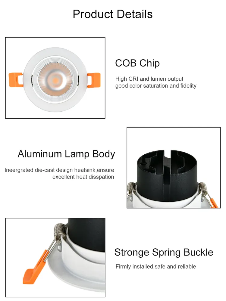 Adjustable Dimmable Recessed LED Downlight 5-15W 2700-6000K