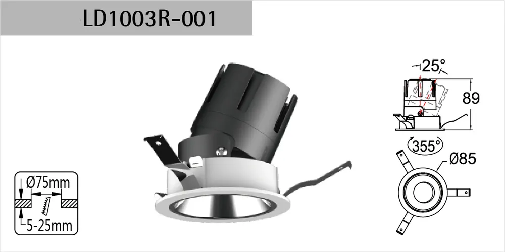 Anti-Glare Recessed Aluminum LED Downlight 1-15W