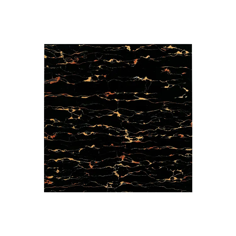 Marble-Look Black/Gold Polished Porcelain Floor Tile 600x600mm