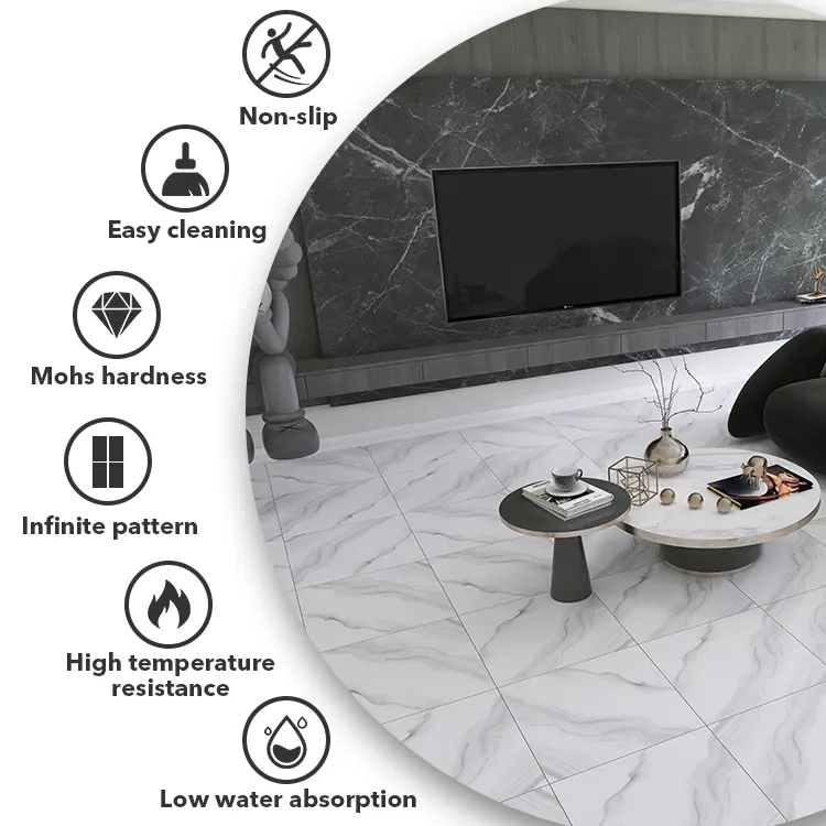 Non-Slip Stone-Look Polished Porcelain Wall And Floor Tile 600x600mm