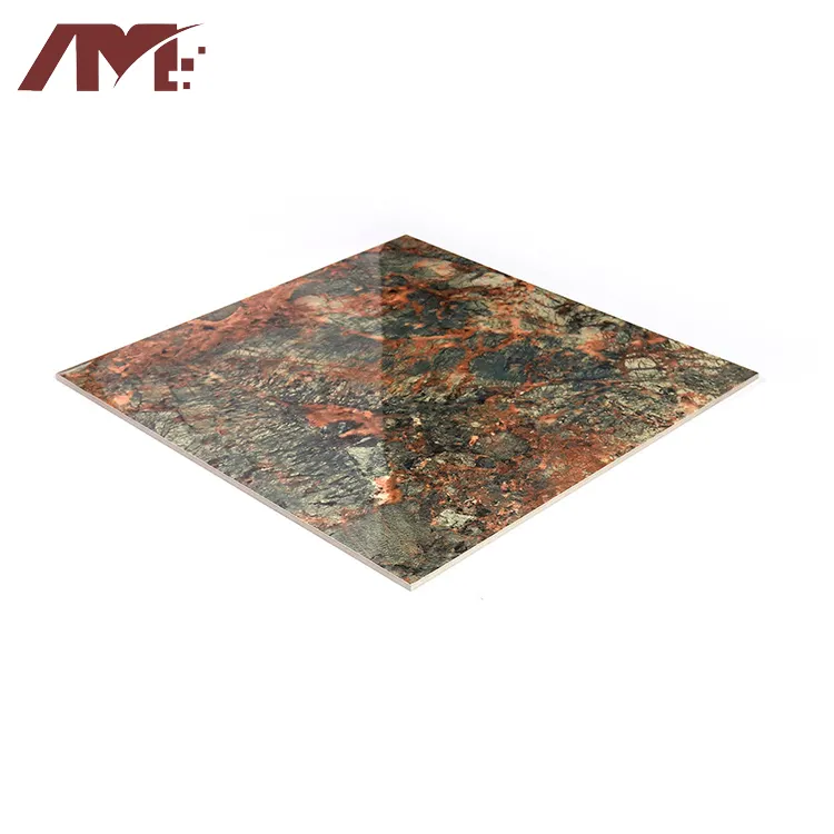 Granite-Look Red/Green Polished Porcelain Floor Tile 600x600mm
