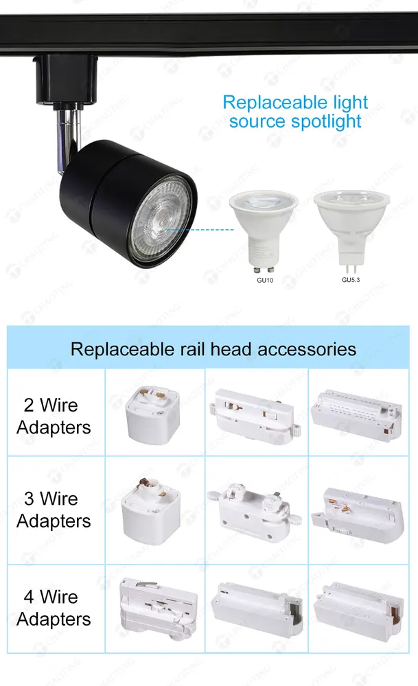 Aluminum Track Spotlight Housing MR16/GU10 For 2/3/4-Wire Track
