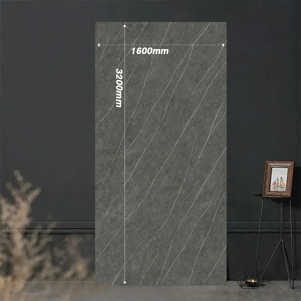 Marble-Look Gray Sintered Stone Slab 1600x3200x15mm