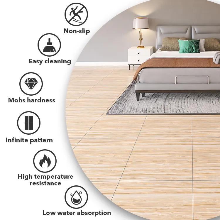 Non-Slip Wood-Look Polished Porcelain Floor Tile 600x600mm