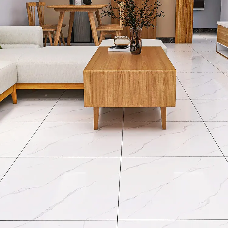 Marble-Look White Polished Porcelain Floor Tile 600x600mm