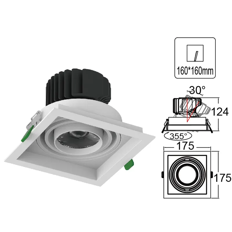 Recessed Square Aluminum LED Grille Spotlight 24-32W
