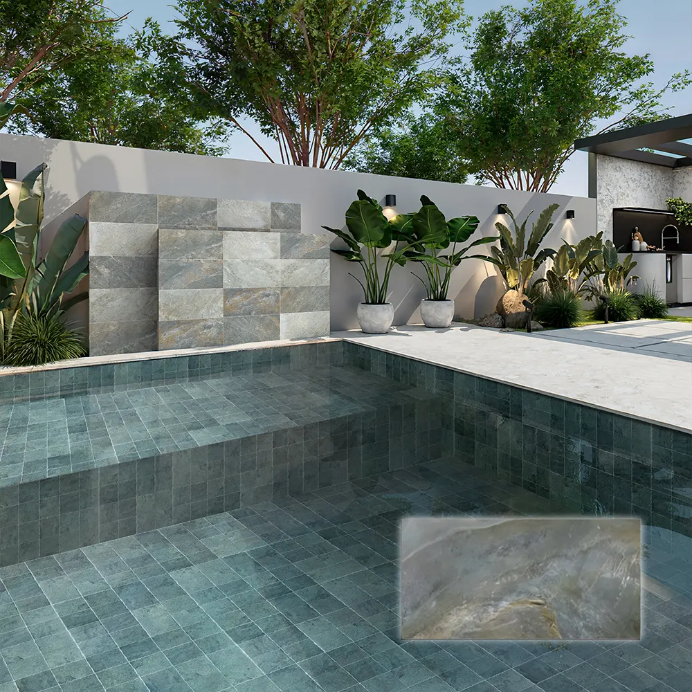 Non-Slip Stone-Look Matte Porcelain Swimming Pool Tile 300x600mm