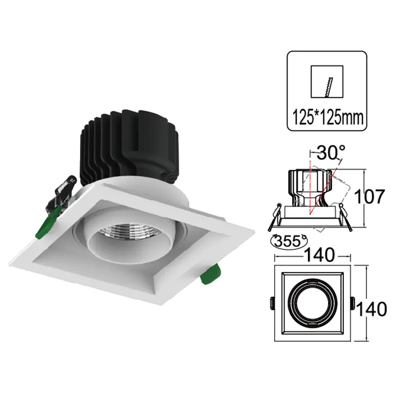 Adjustable Recessed Aluminum LED Grille Spotlight 24-32W