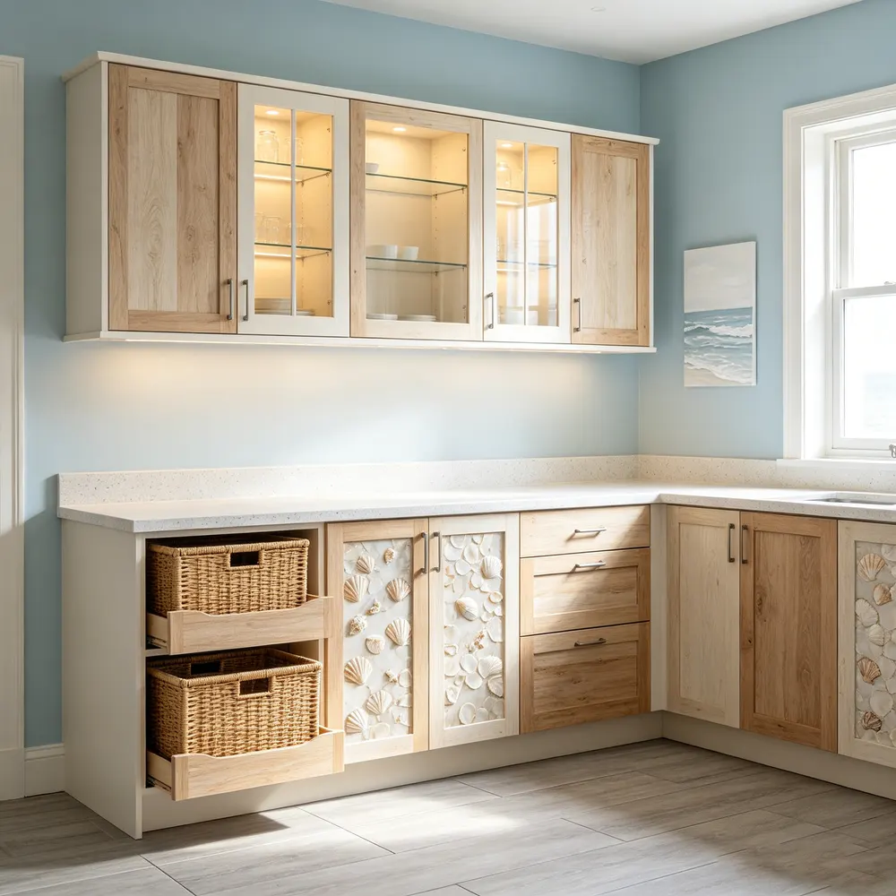 White/Blue MDF Modular Kitchen Cabinet Set