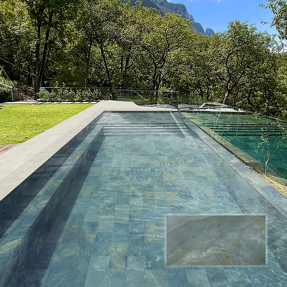 Non-Slip Stone-Look Porcelain Swimming Pool Tile 300x600mm