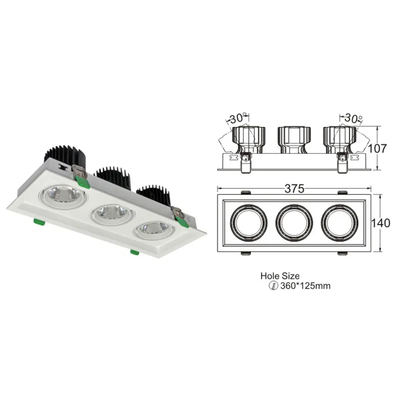 Adjustable Recessed Square LED Grille Spotlight