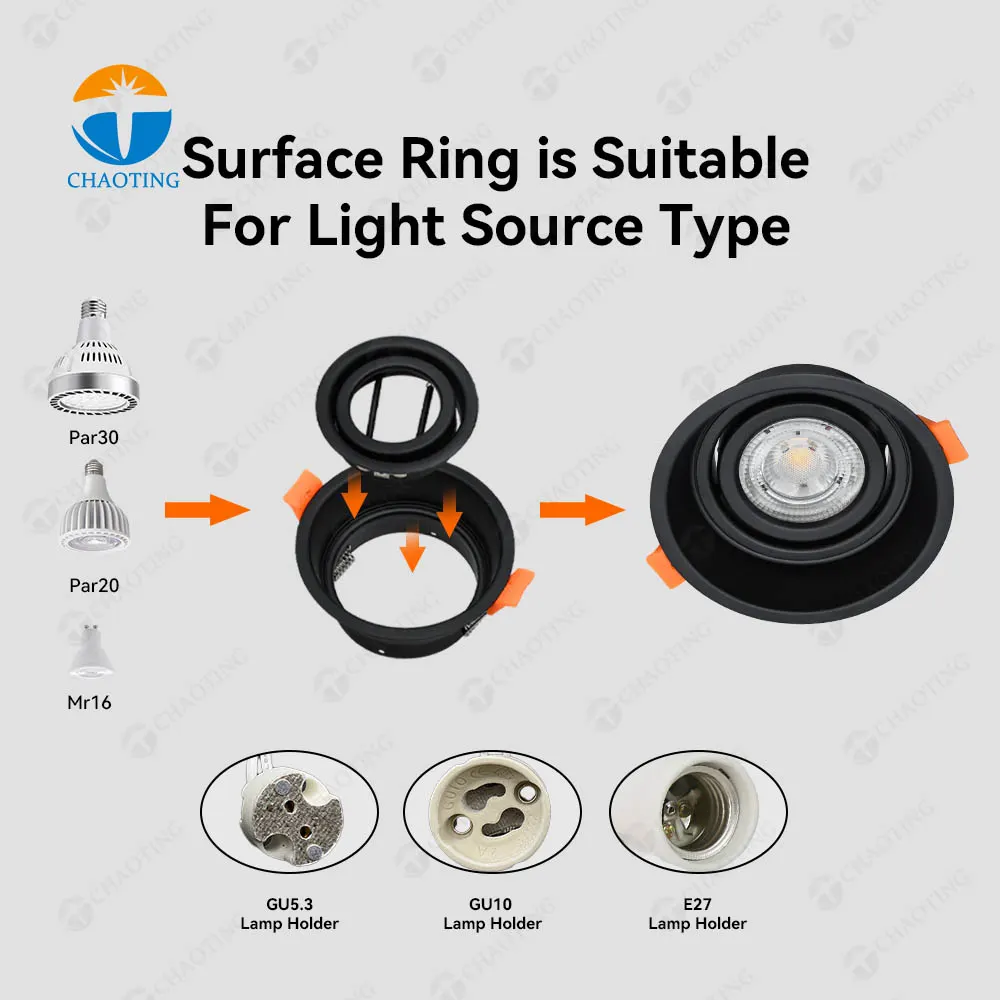 Adjustable Smart Recessed Downlight Housing PAR30/MR16/GU10/AR111 6500K
