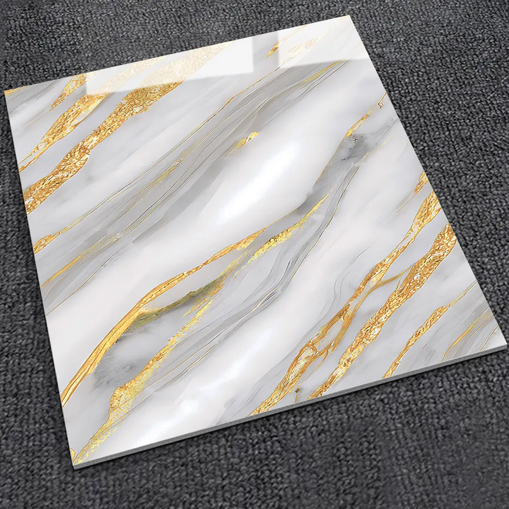 Non-Slip Marble-Look Gold Glazed Porcelain Floor Tile 600x600mm