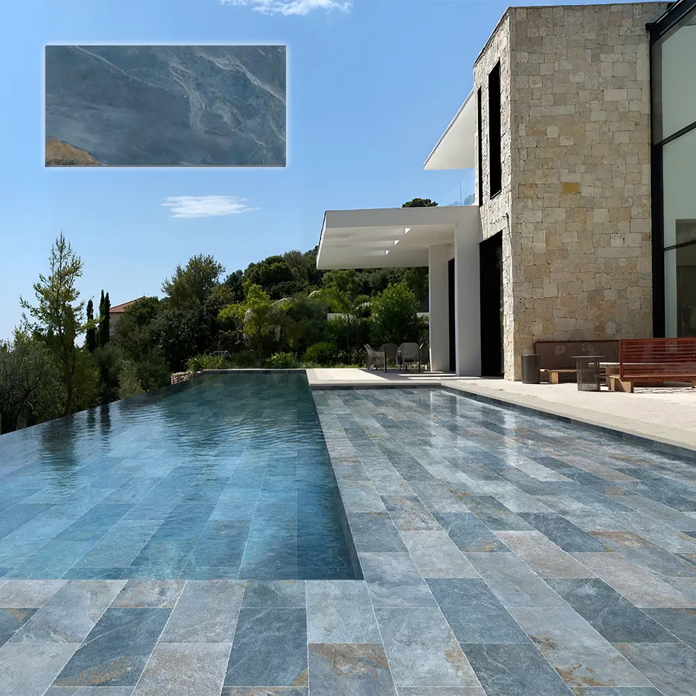 Non-Slip Stone-Look Porcelain Swimming Pool Tile 300x600mm