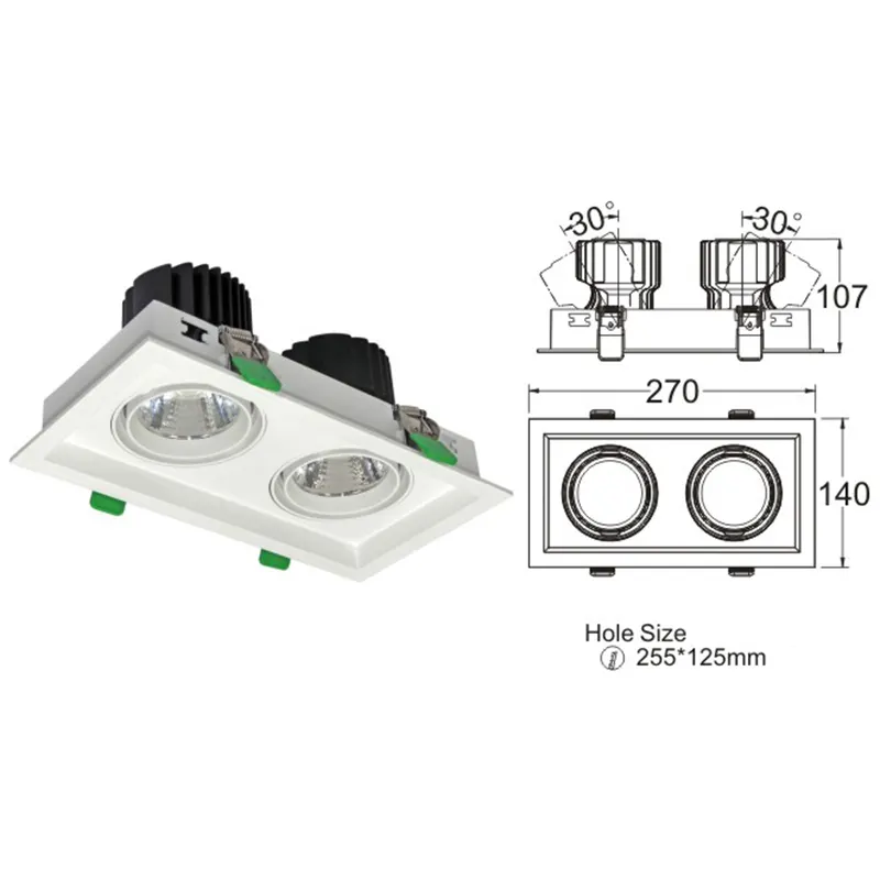 Adjustable Recessed Square LED Grille Spotlight