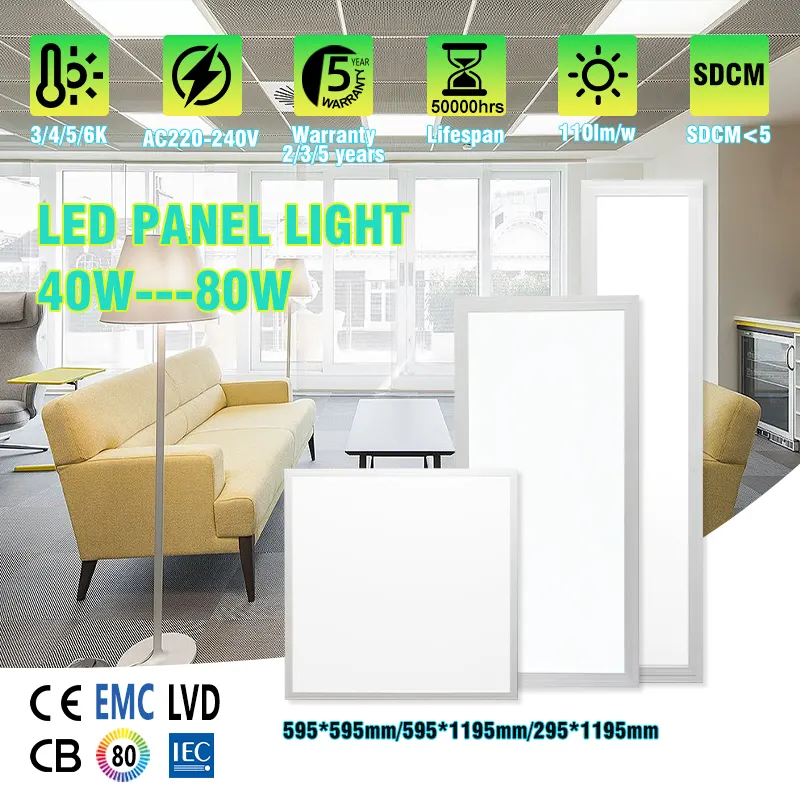 Aluminum LED Panel Light 60x60/2x2/600x600 40/80W