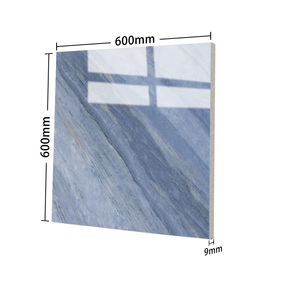 Marble-Look Blue Porcelain Floor Tile 600x600mm