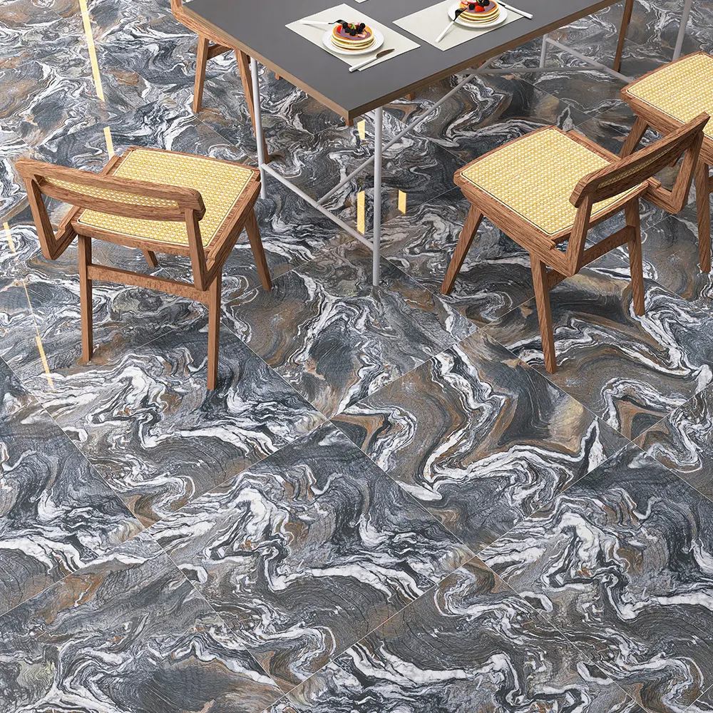 Marble-Look Polished Porcelain Floor Tile 600x600mm