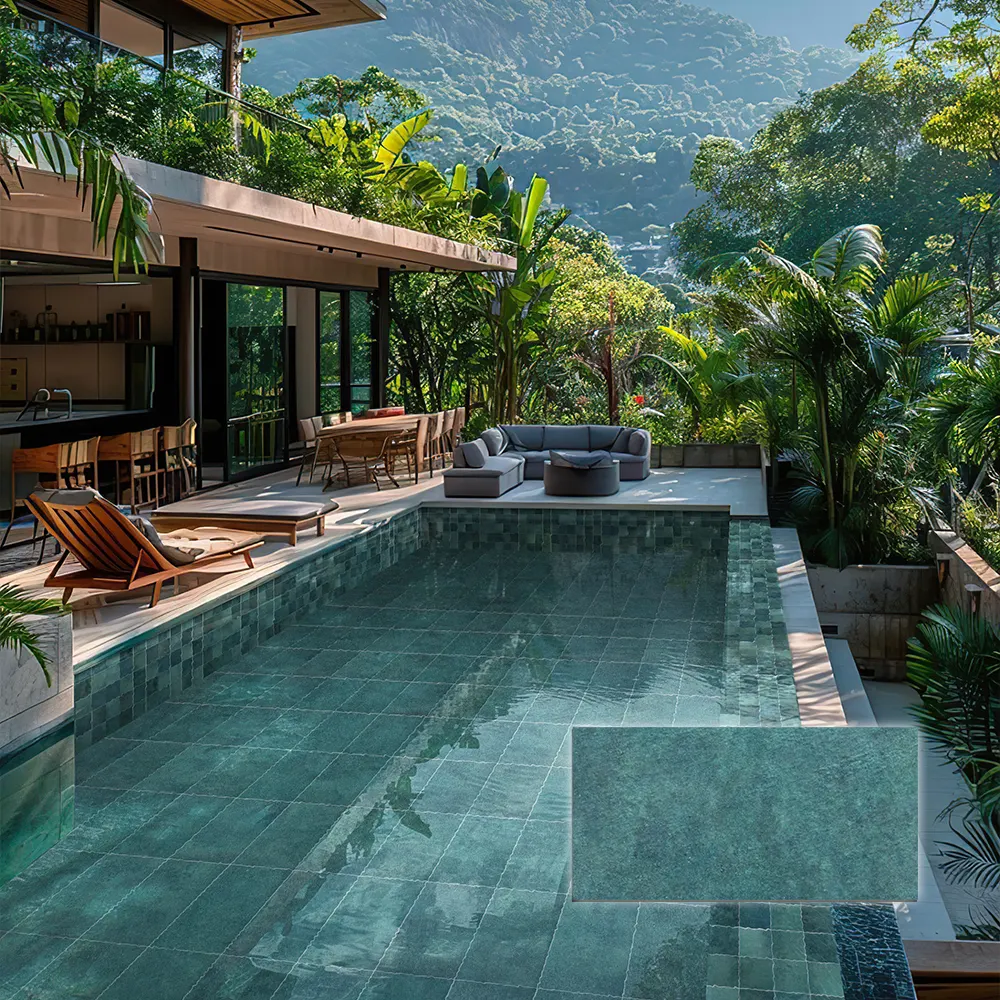 Non-Slip Stone-Look Porcelain Swimming Pool Tile 300x600mm