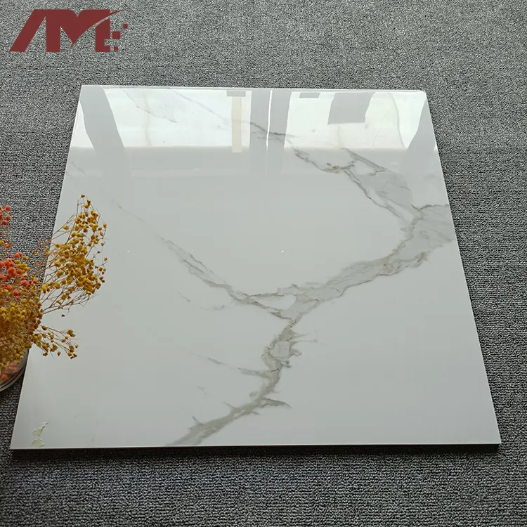 Marble-Look White Polished Porcelain Floor Tile 600x600mm