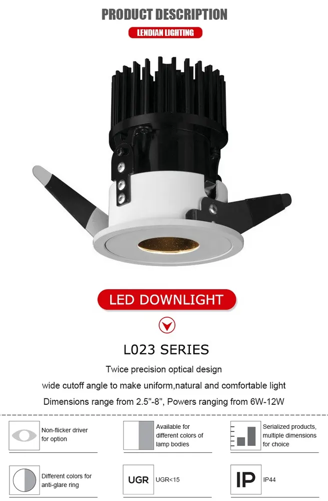 Recessed Aluminum LED Downlight Black/Gold 6-12W
