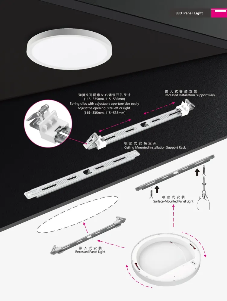 Adjustable Slim Dimmable Recessed/Surface-Mounted LED Panel Light 15-60W 3CCT Selectable