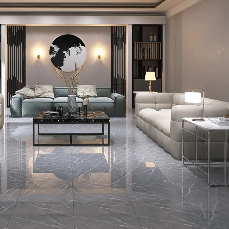 Marble-Look Light Gray Polished Porcelain Floor Tile 600x600mm