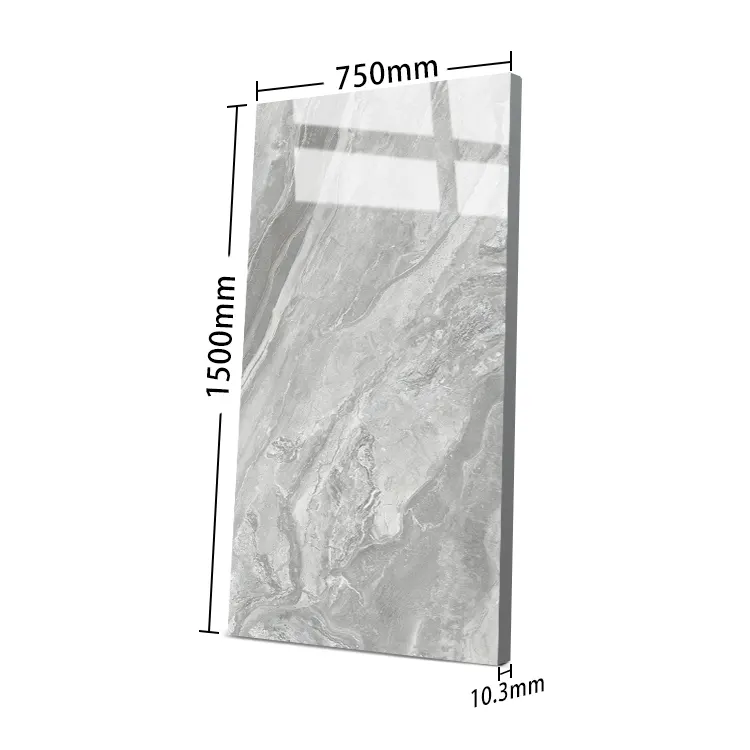 Non-Slip Stone-Look Gray Polished Porcelain Floor Tile 750x1500mm