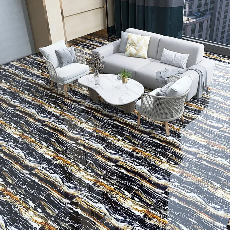 Stone-Look White/Black/Gold Porcelain Wall And Floor Tile 600x600mm