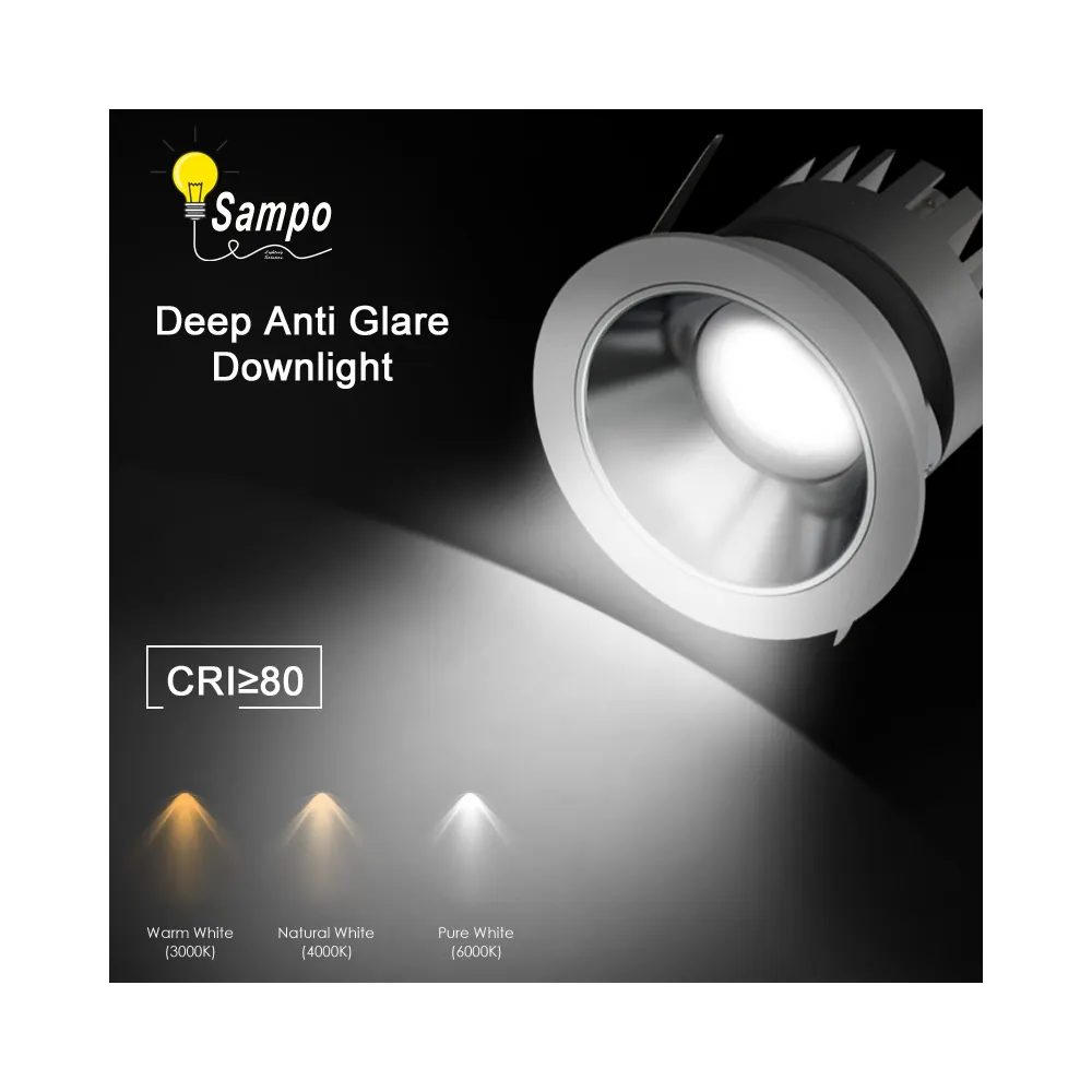 Anti-Glare Recessed Aluminum COB LED Downlight Black/Gold 5-7W/8-12W/15-20W 2in/2.5in