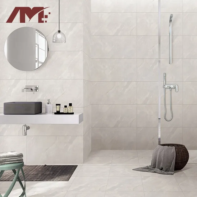 Non-Slip Beige/White Polished Ceramic Wall And Floor Tile 400x800mm