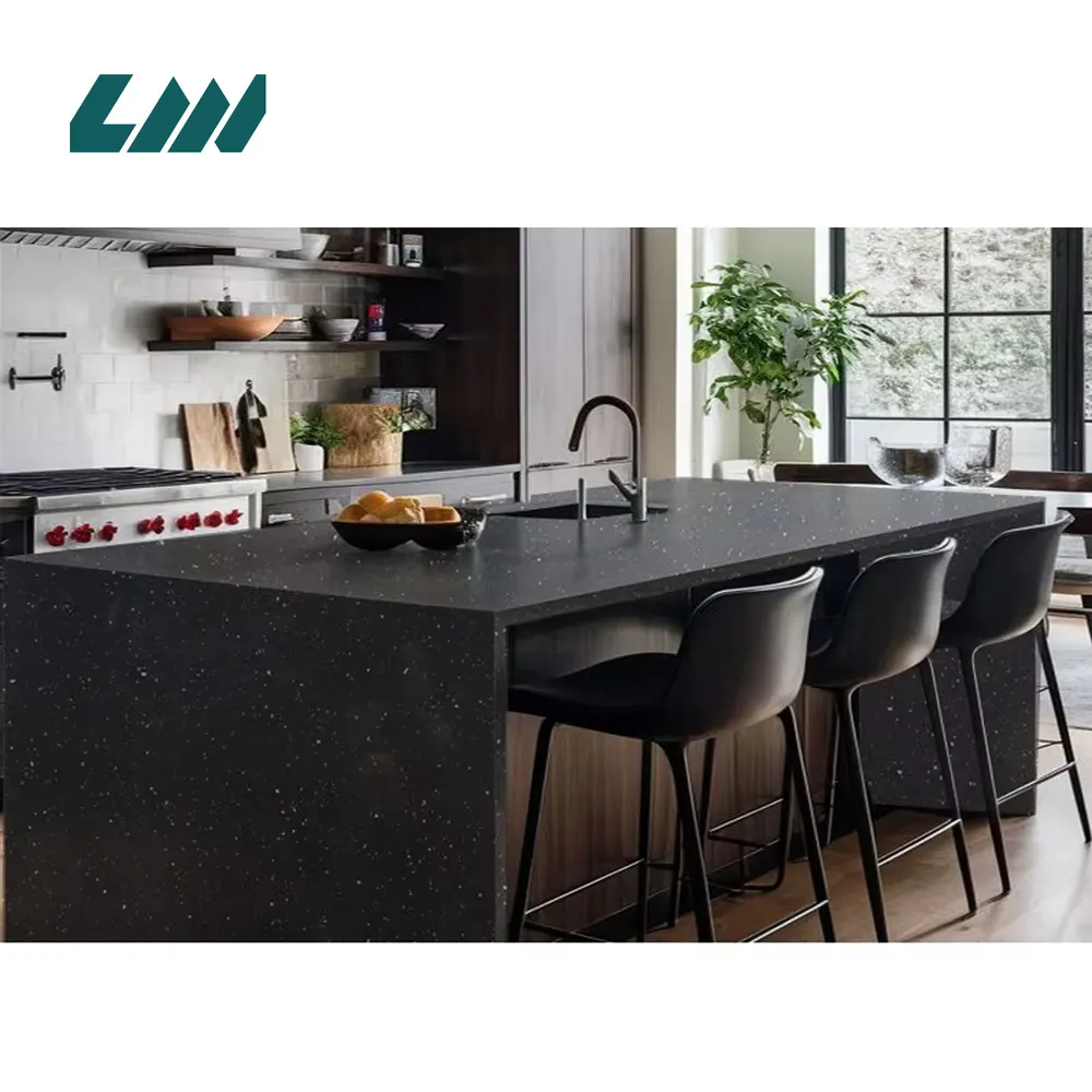 Jade-Look Black Engineered Quartz Slab 3200x1600mm