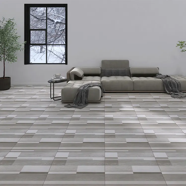 Non-Slip Wood-Look Gray Matte Porcelain Floor Tile 600x600mm