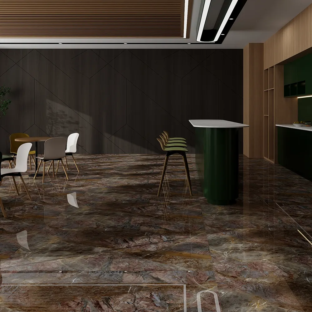 Marble-Look Glossy Porcelain Floor Tile 600x1200mm