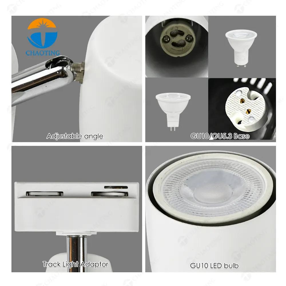 Aluminum Track Spotlight Housing GU10/MR16 for 2-Wire Track