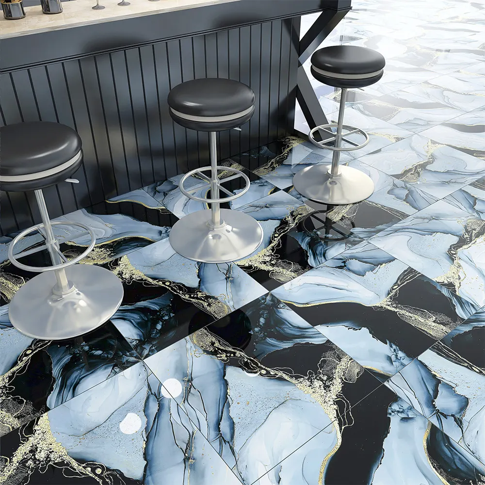 Non-Slip Marble-Look Polished Porcelain Floor Tile 600x600mm/60x60cm
