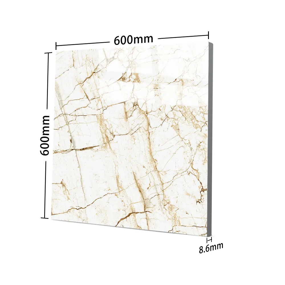 Marble-Look Polished Porcelain Floor Tile 600x600mm