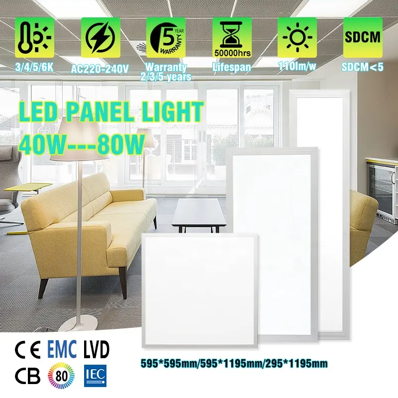 Aluminum LED Panel Light 2x2/60x60/600x600 40/80W 3000K/4000K/6000K