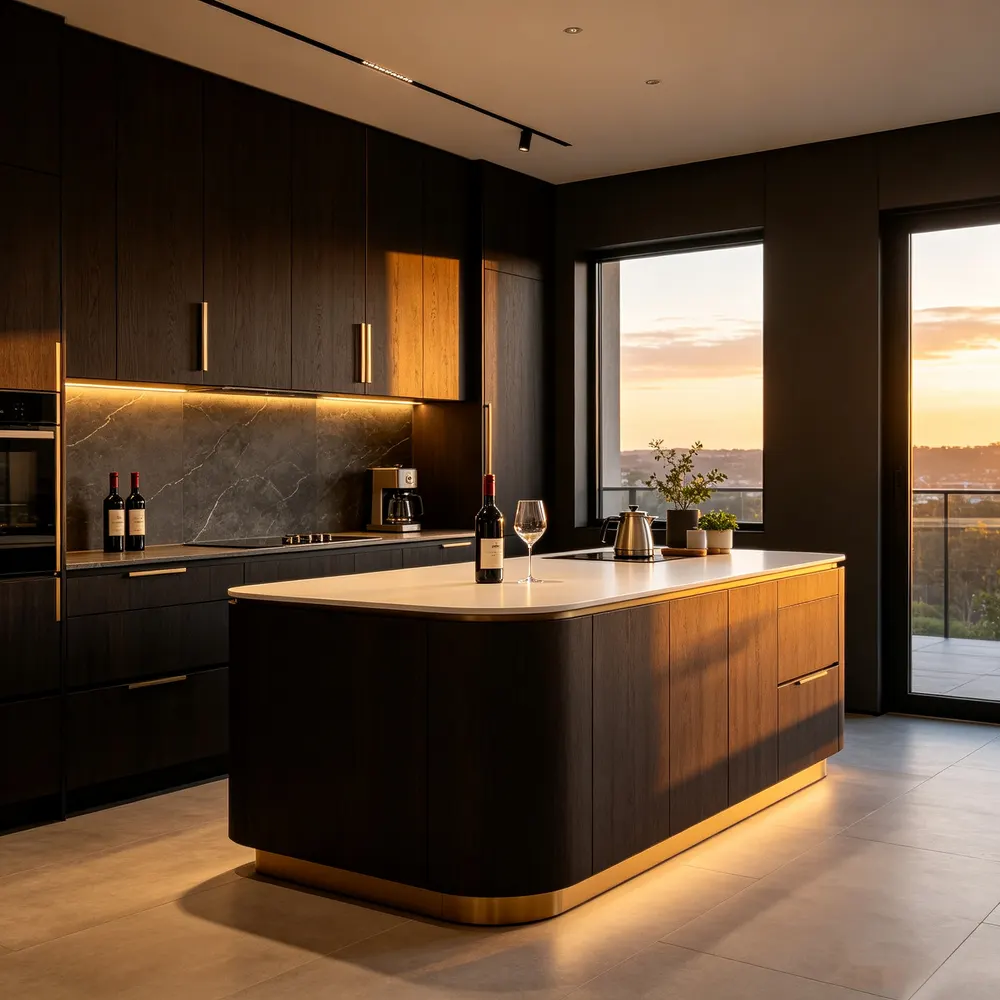 Black High-Gloss Modern Melamine Modular Kitchen Cabinet Set