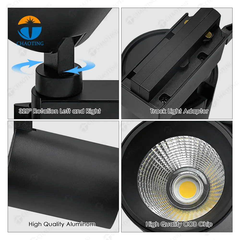 Adjustable Aluminum COB LED Track Spotlight Black 10-30W 165-240V