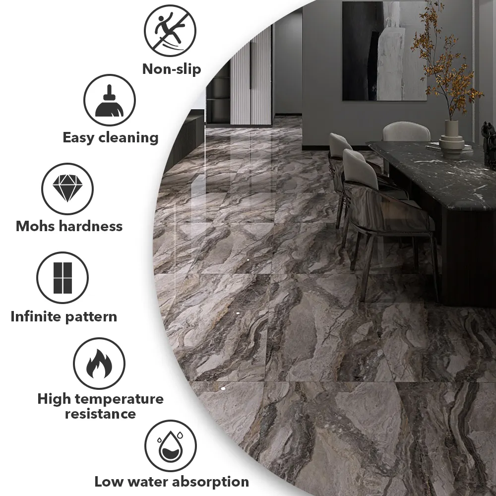 Non-Slip Marble-Look Polished Porcelain Wall And Floor Tile 600x1200mm